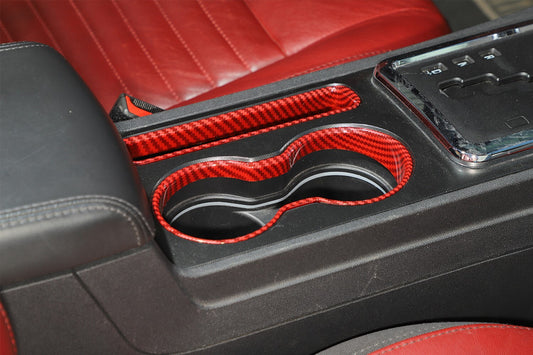 Red Carbon Fiber Front Cup Holder Cover Trim Ring for Dodge for Challenger 2009-2014