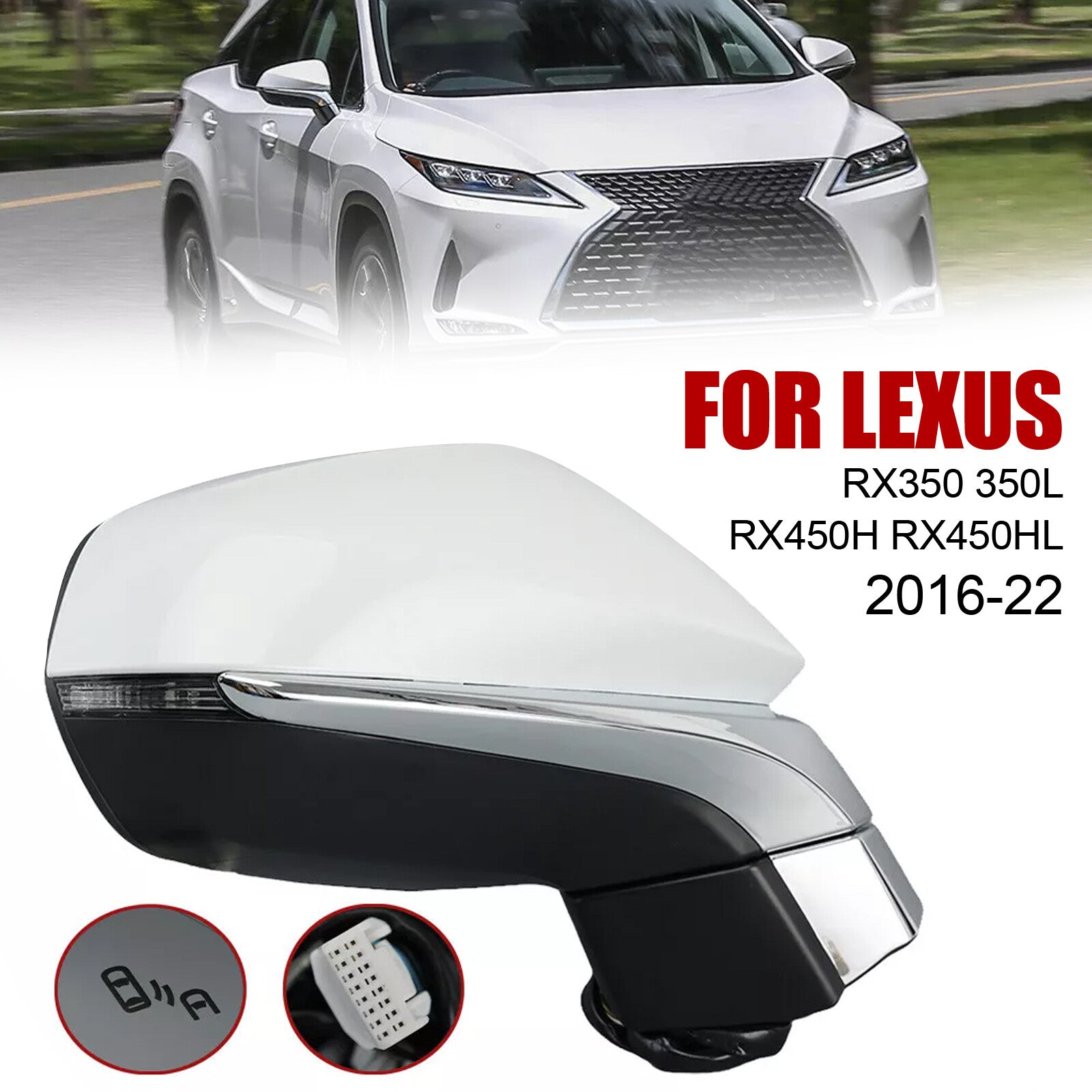 Right White Side Mirror W/Blind Spot for Lexus RX350 350L RX450h RX450hL 16-22