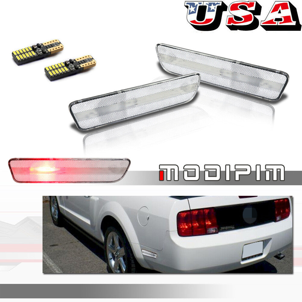 For 2005 - 2009 for Mustang Red LED Rear Bumper Side Marker Lights Clear Lens - v