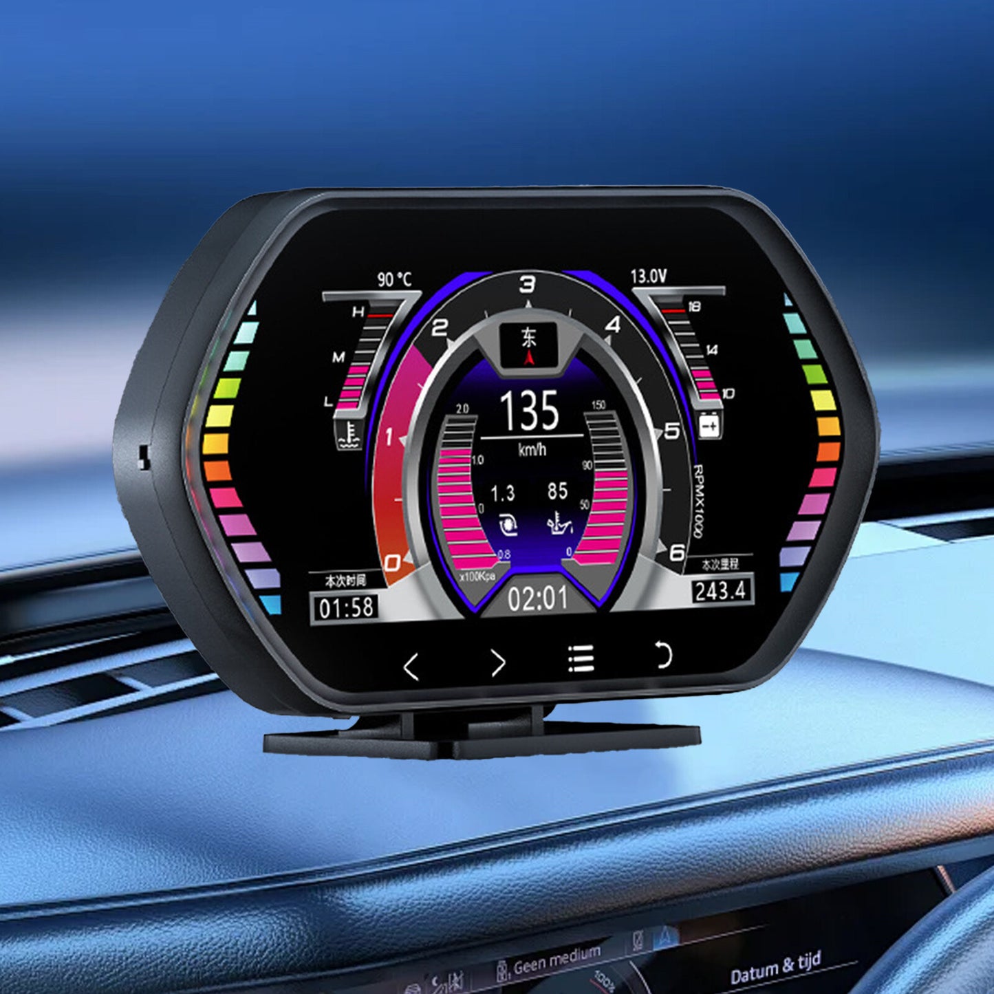 Car HUD (Head-Up Display) with Dual System OBD2 GPS Speedometer Alarm Q