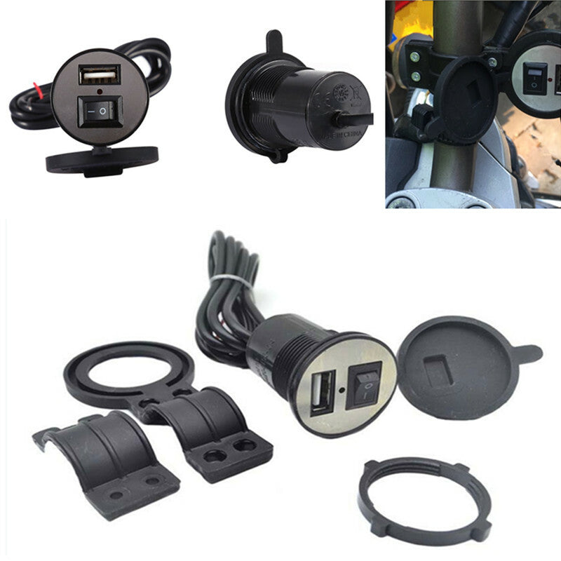 Motorcycle USB Charger Adaptor Switch Waterproof Power Charger Socket Adapter