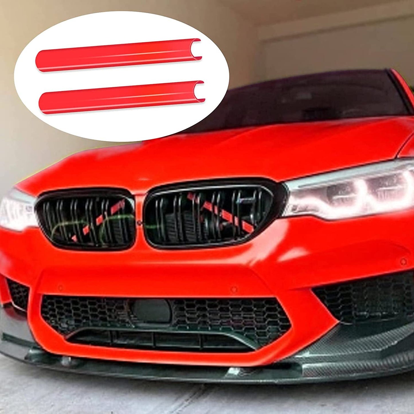2-Piece Red Front Grille V-Support Trim Cover for 5 , 6 , 7 , G30, G32, G11 n