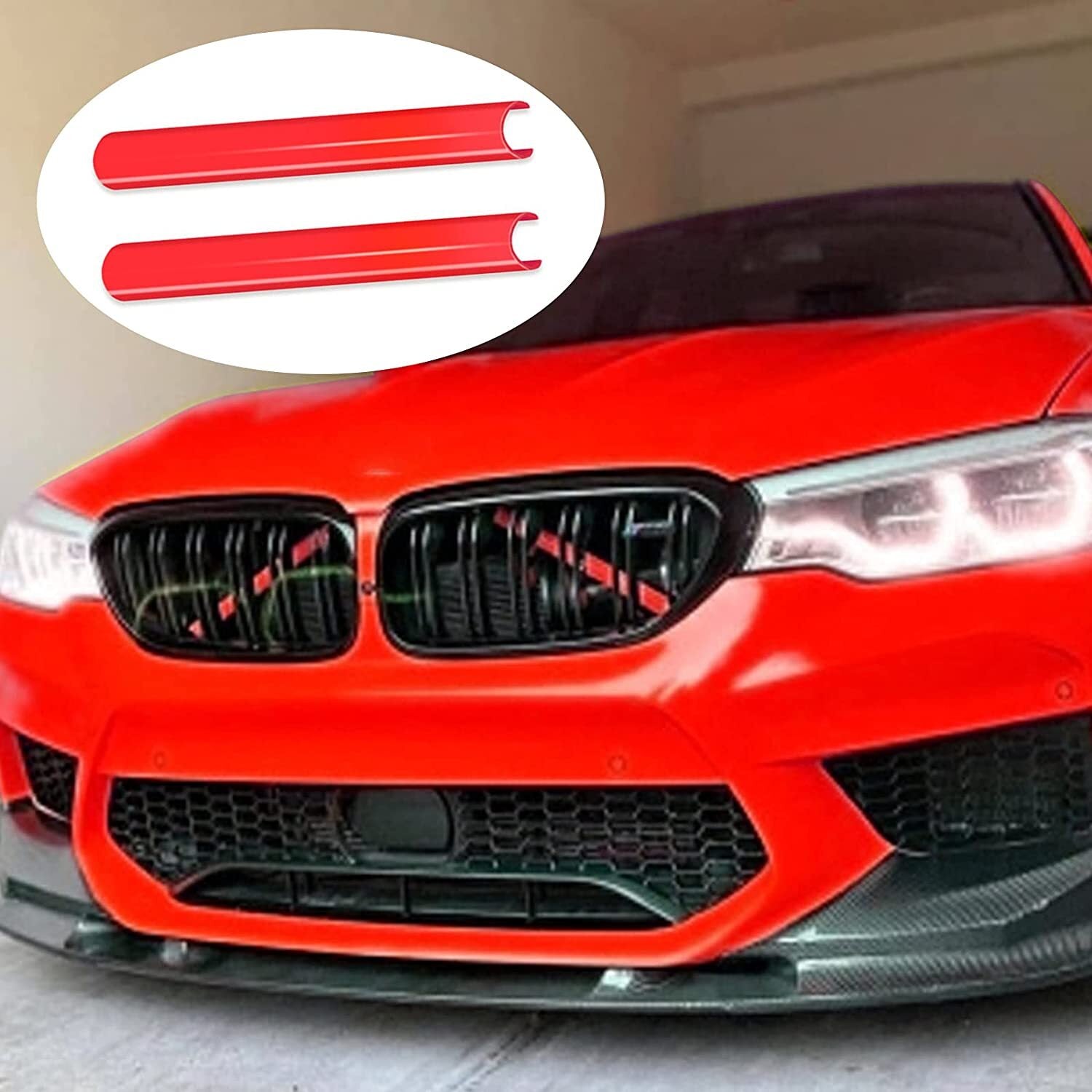 2-Piece Red Front Grille V-Support Trim Cover for 5 , 6 , 7 , G30, G32, G11 n