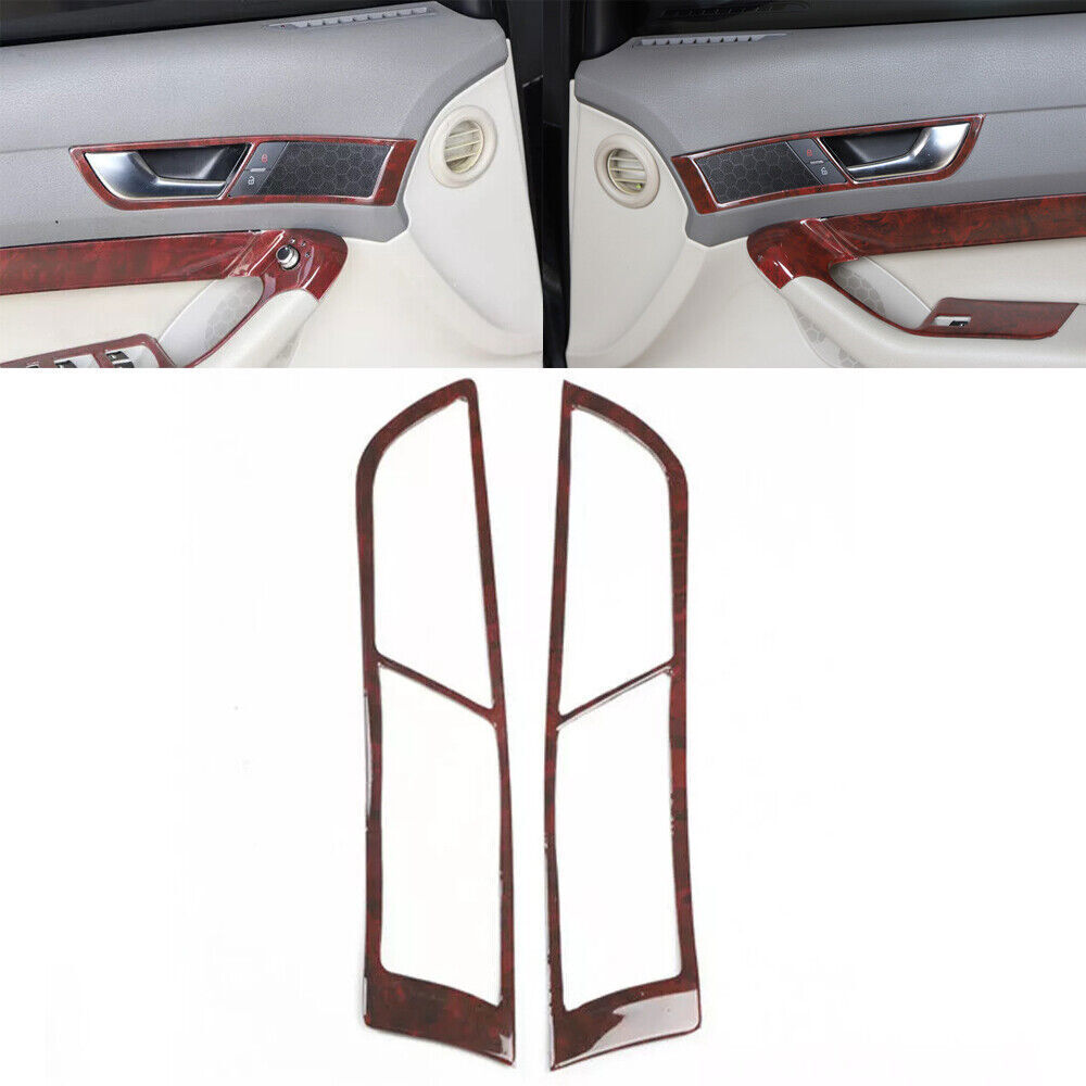 for Audi A6 2008-2011 Brown Wood Grain Inner Door Horn Ring Frame Cover Trim 2P
