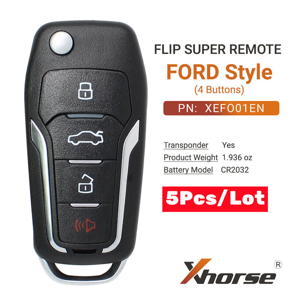 5Pcs XEFO01EN Super Remote Key for Ford Flip Type 4 Buttons +Super Chip