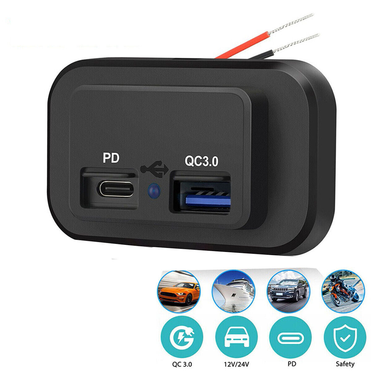 Dual mobile phone fast charger adapter with PD, Type-C, USB, QC 3.0 port, car and truck accessories. n