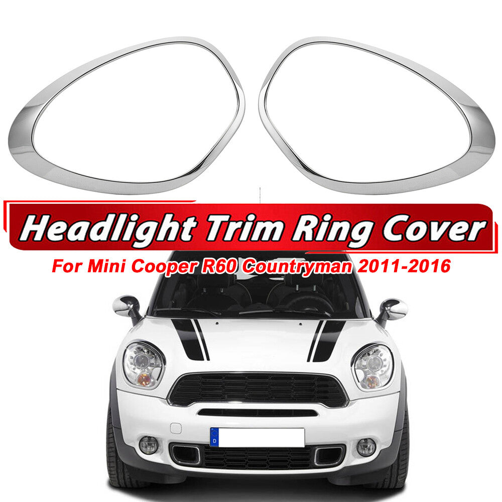Pair Front Headlight Lamp Bezel Trim Chrome for Mini Cooper R60 R61 2011-2016