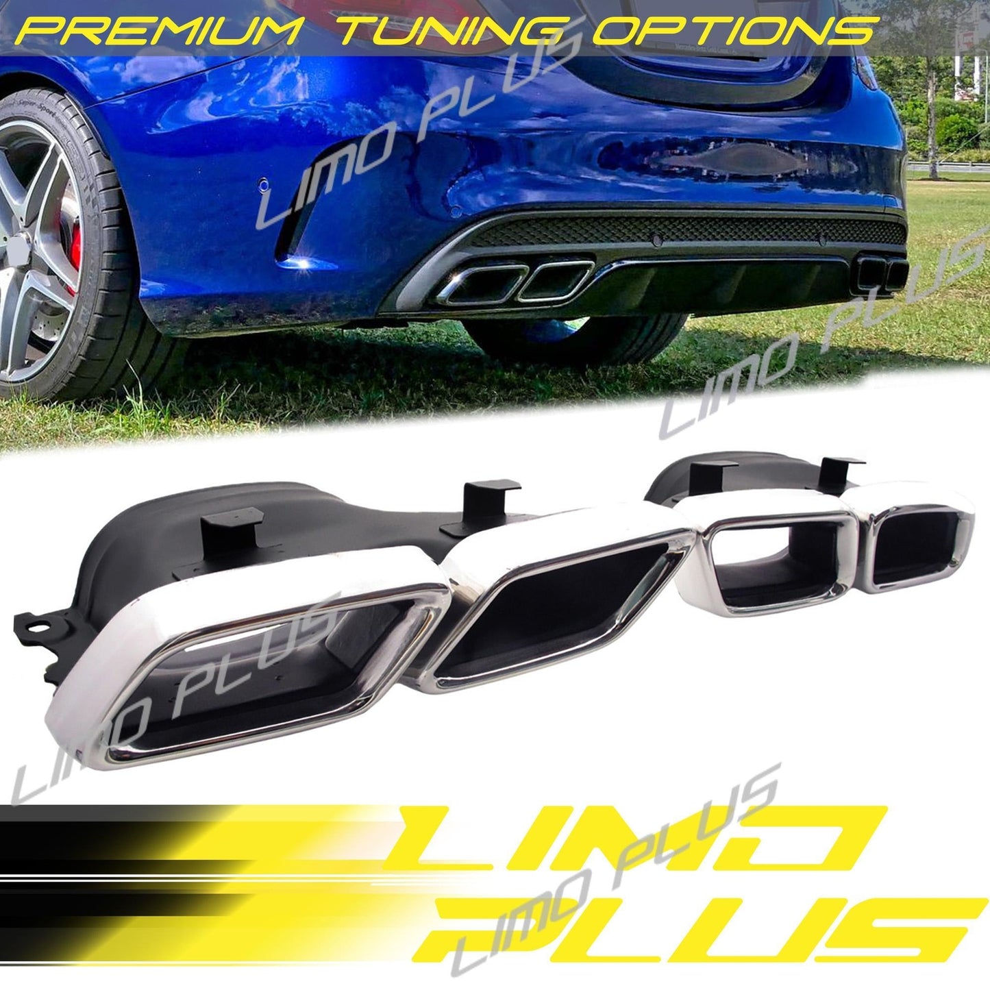 Chrome Exhaust Tips Tailpipe for Mercedes Benz C Class W205 C63 2015-2018 Q