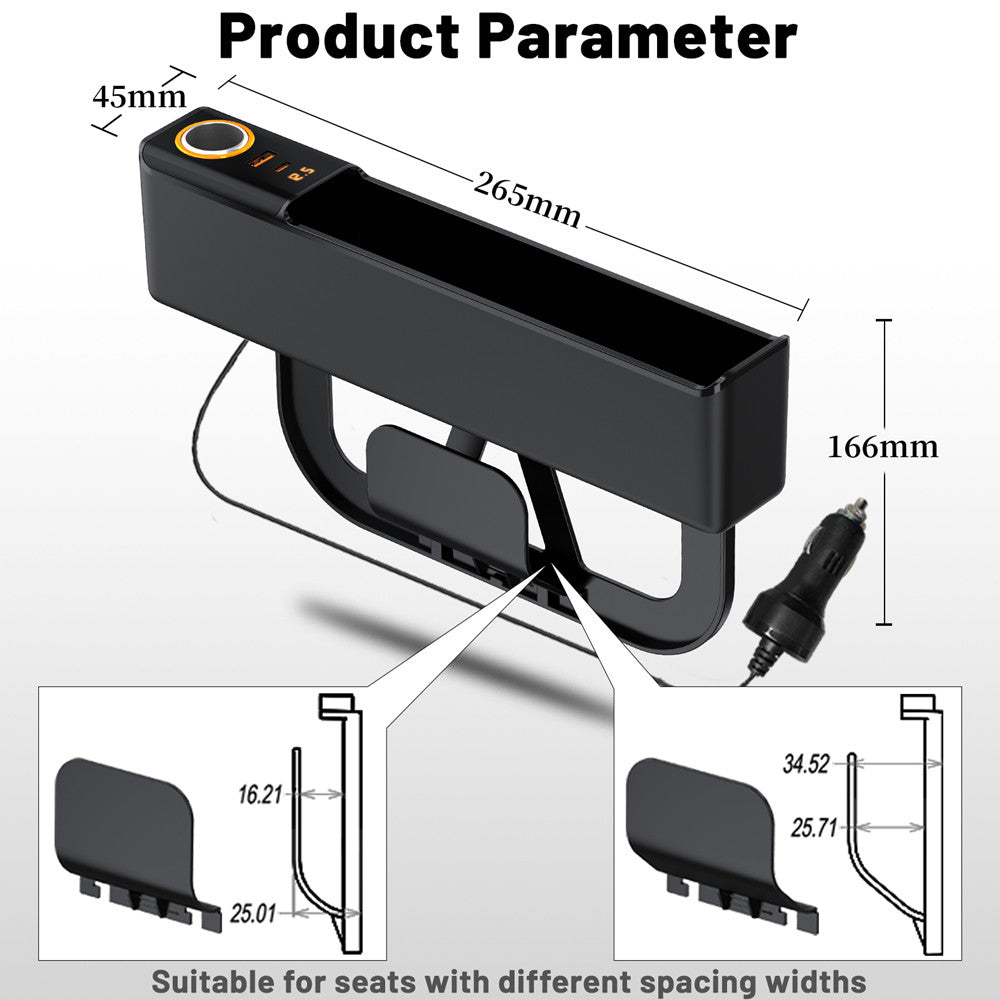 Rechargeable Car for Seat Gap Organizer for Charger Cigarette Lighter Socket Storage Box