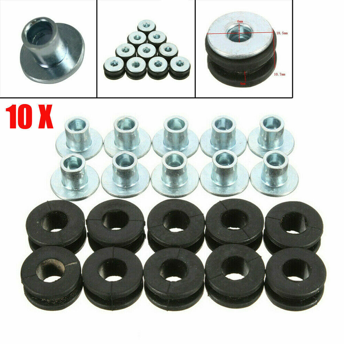 10-Piece M6 Motorcycle Sideplate Rubber/Glass Bolt Kit for Yamaha
