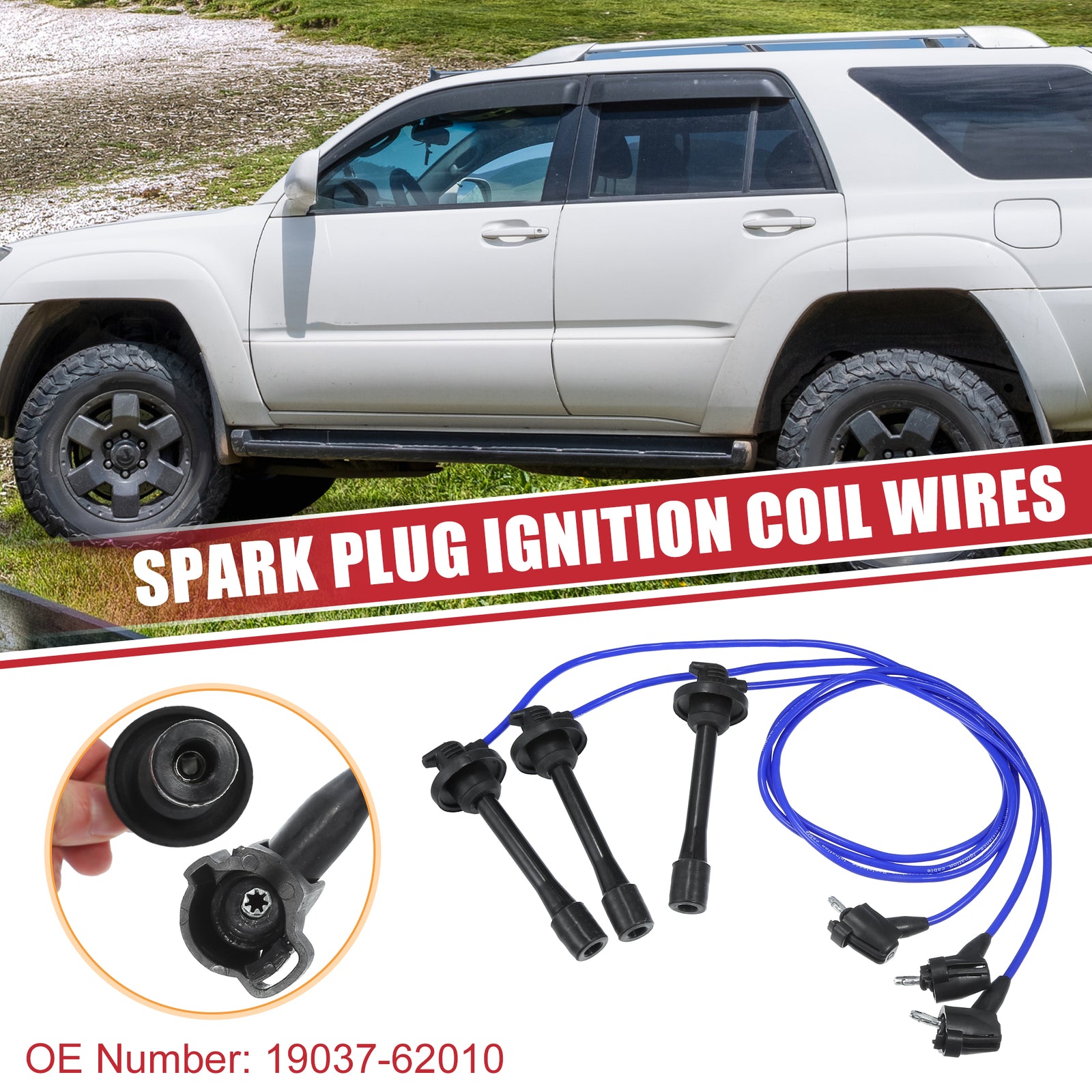 3 Pcs Spark Plug Wire Ignition Coil Cable No.19037-62010 for Toyota Tundra