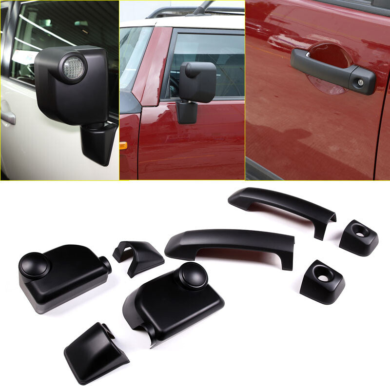 Matte black door handle and mirror cap trim set for FJ Cruiser 2007-21