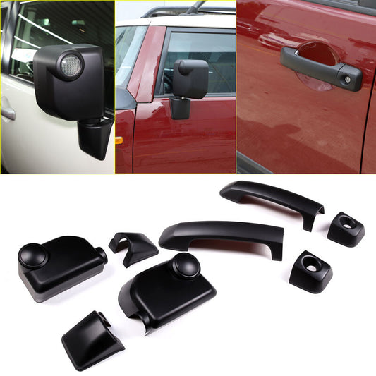 Matte black door handle and mirror cap trim set for FJ Cruiser 2007-21