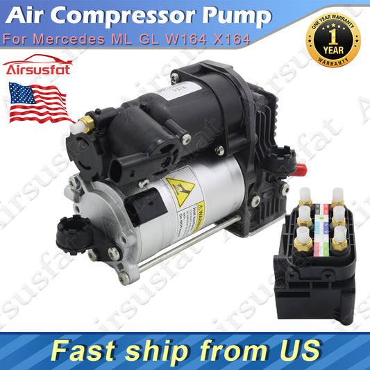 Fit for Mercedes W164 X164 05-13 Air Suspension Compressor w/Solenoid Valve Block US