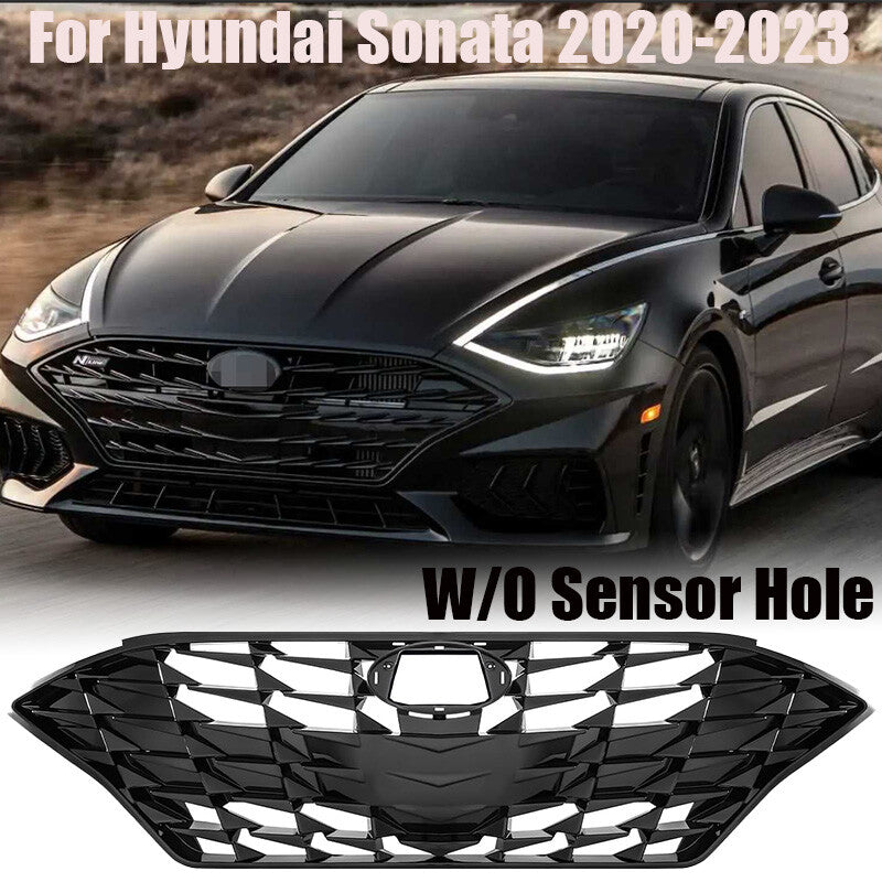 W/O Sensor Hole Front Upper Grille for Hyundai Sonata 2020-2023 Gloss Black n