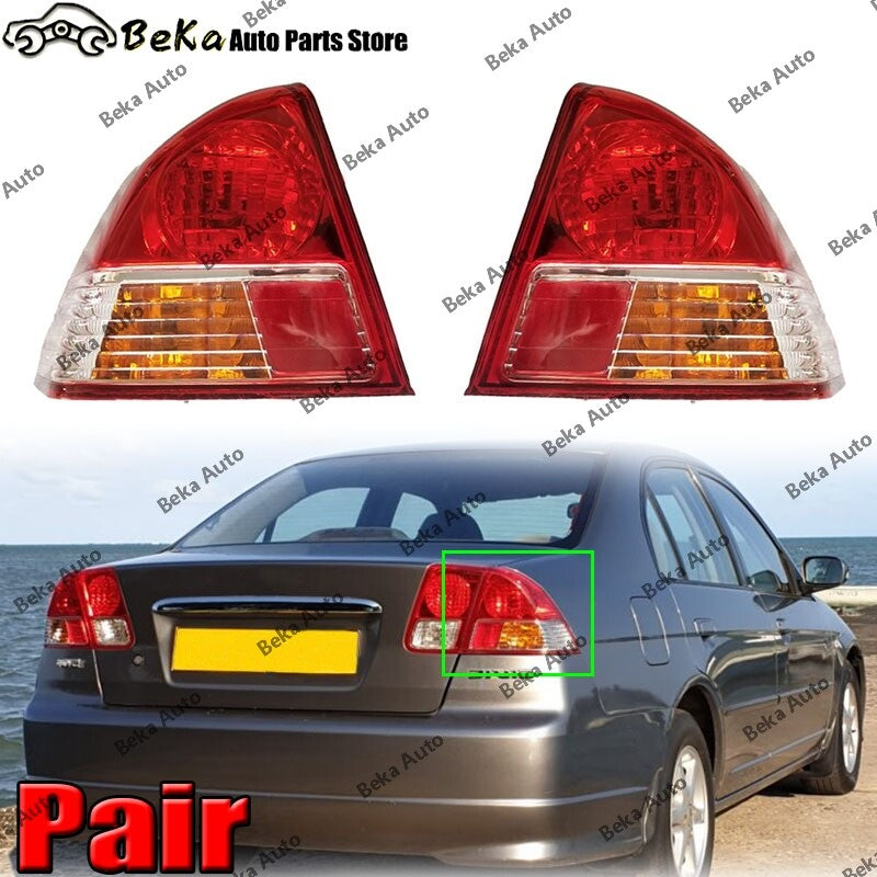 A pair of exterior taillights (without bulbs) for Honda for Civic ES1, ES5, ES7, and ES8 models from 2003 to 2005.