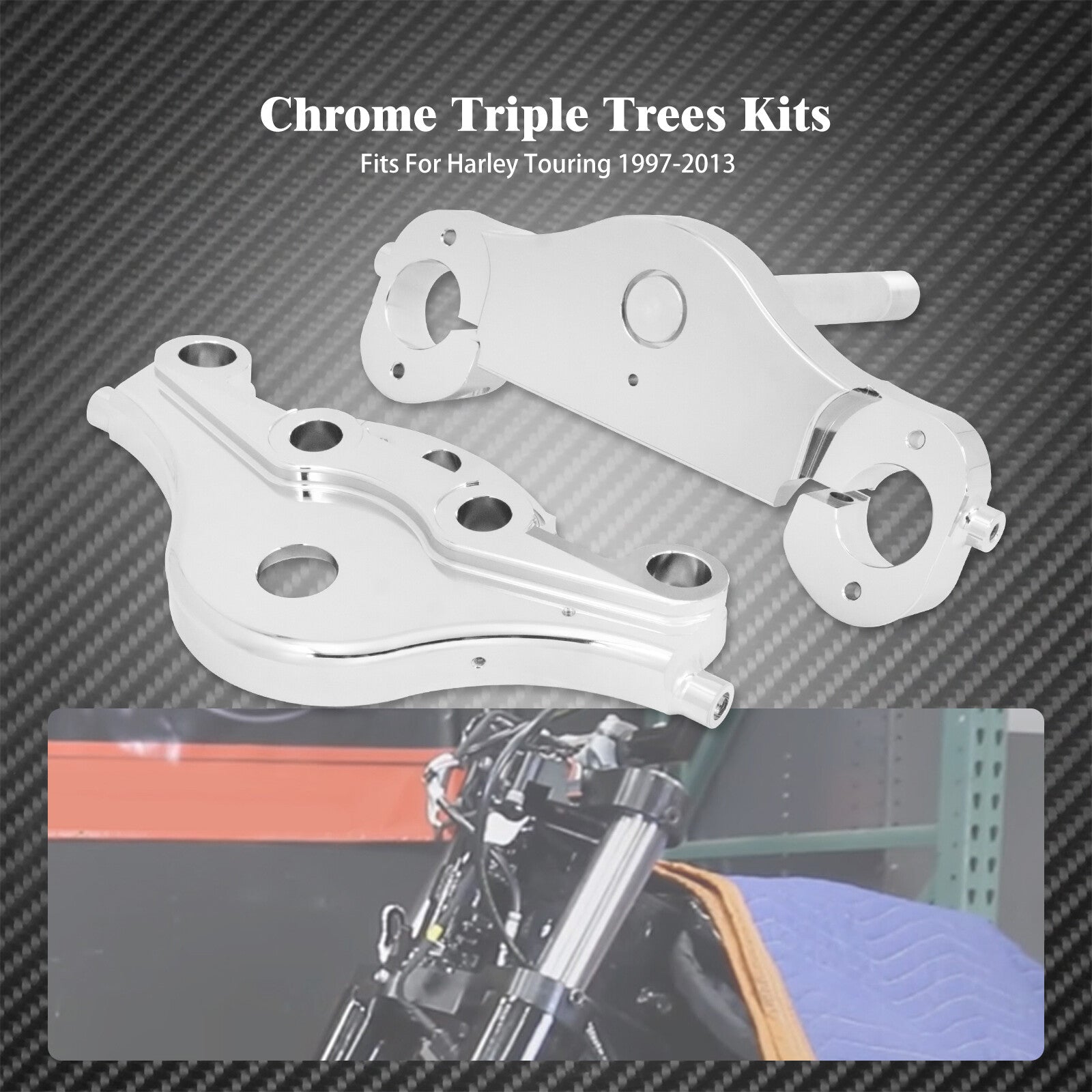 Chrome Raked 21 23 Wheels Triple Trees Kits 11 Degree Fit for Harley 1997-13