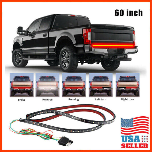 60-inch LED tailgate light bar with reverse brake signal for Chevrolet,for Ford,and for Dodge trucks.