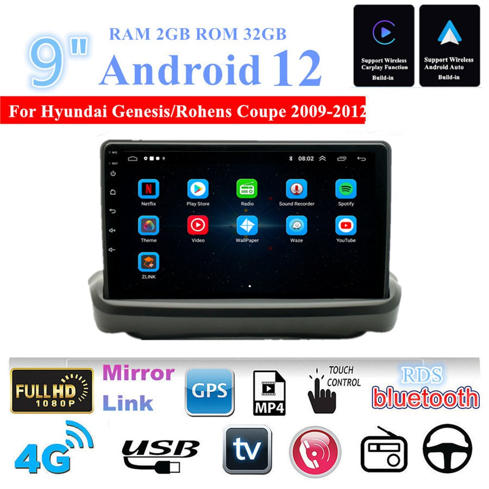 9''Android12 Carplay 2+32G Car Stereo GPS for Hyundai for Genesis /Rohens Coupe 09-12
