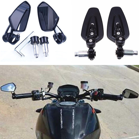 2x Black Motorcycle Bike Billet Aluminum 7/8 22mm Bar End Side Rearview Mirrors