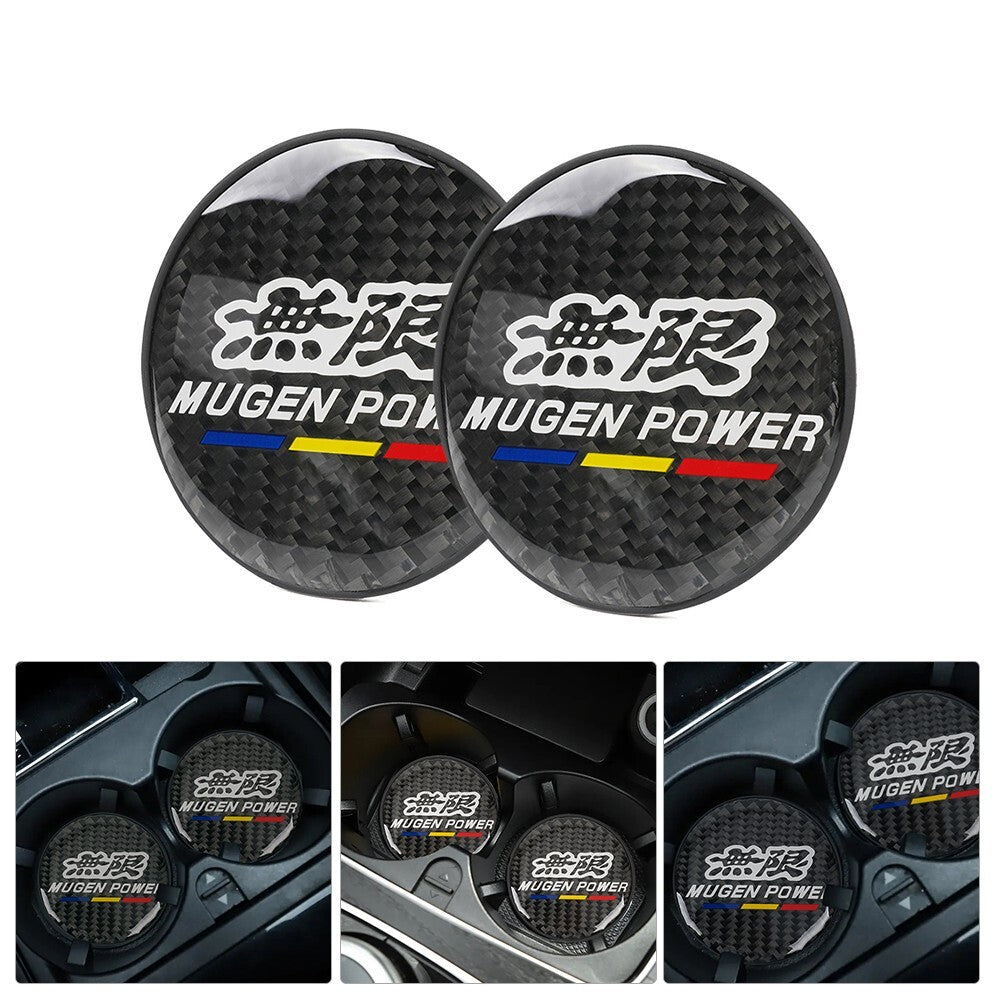 2Pcs Mugen Carbon Fiber Car Cup Holder Pad Water Cup Slot Non-Slip Mat BK
