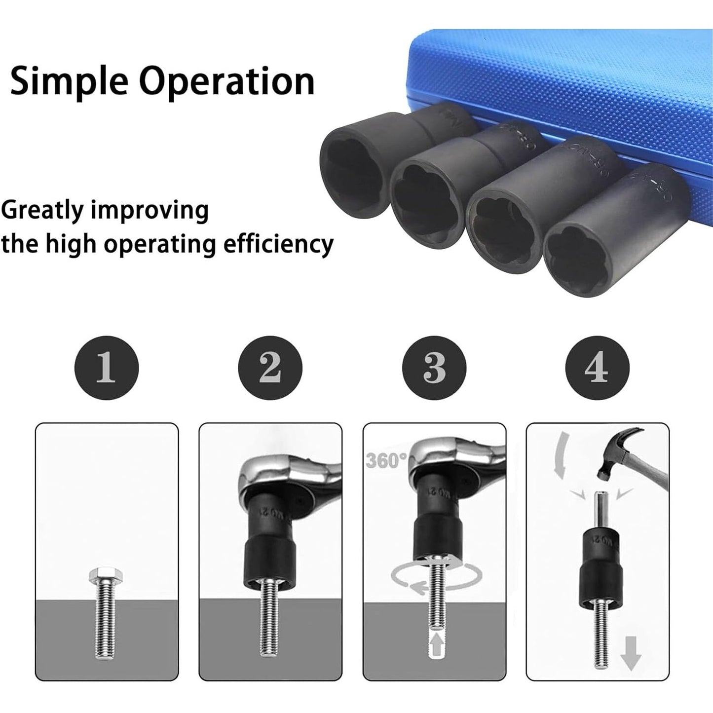 5-Piece 17-19-21-22mm Twill Pocket Set 1/2 Inch Drive Suitable for Wheel Lock Damage Removal