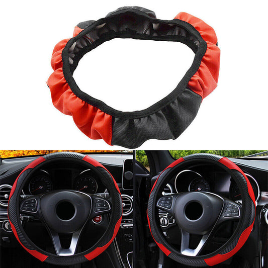 Black&Red Universal Microfiber Leather Car SUV Steering Wheel Cover 38cm/15inch Q