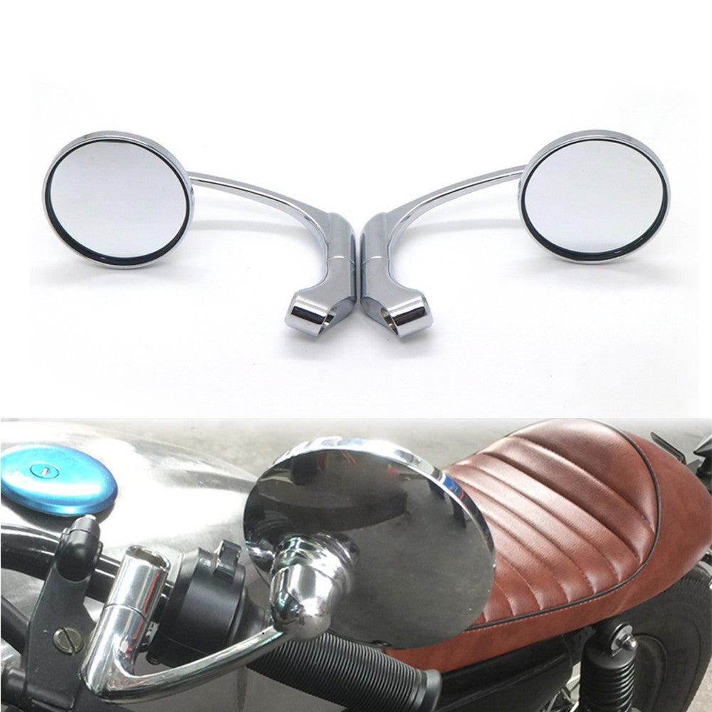 Motorcycle Chrome Retro L-bar Round Rearview Side Mirror GN125 Cafe Racer Custom Q