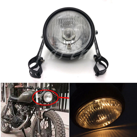 Motorcycle Black Metal Retro Headlight With 28-41mm fork tubes Headlight bracket Q