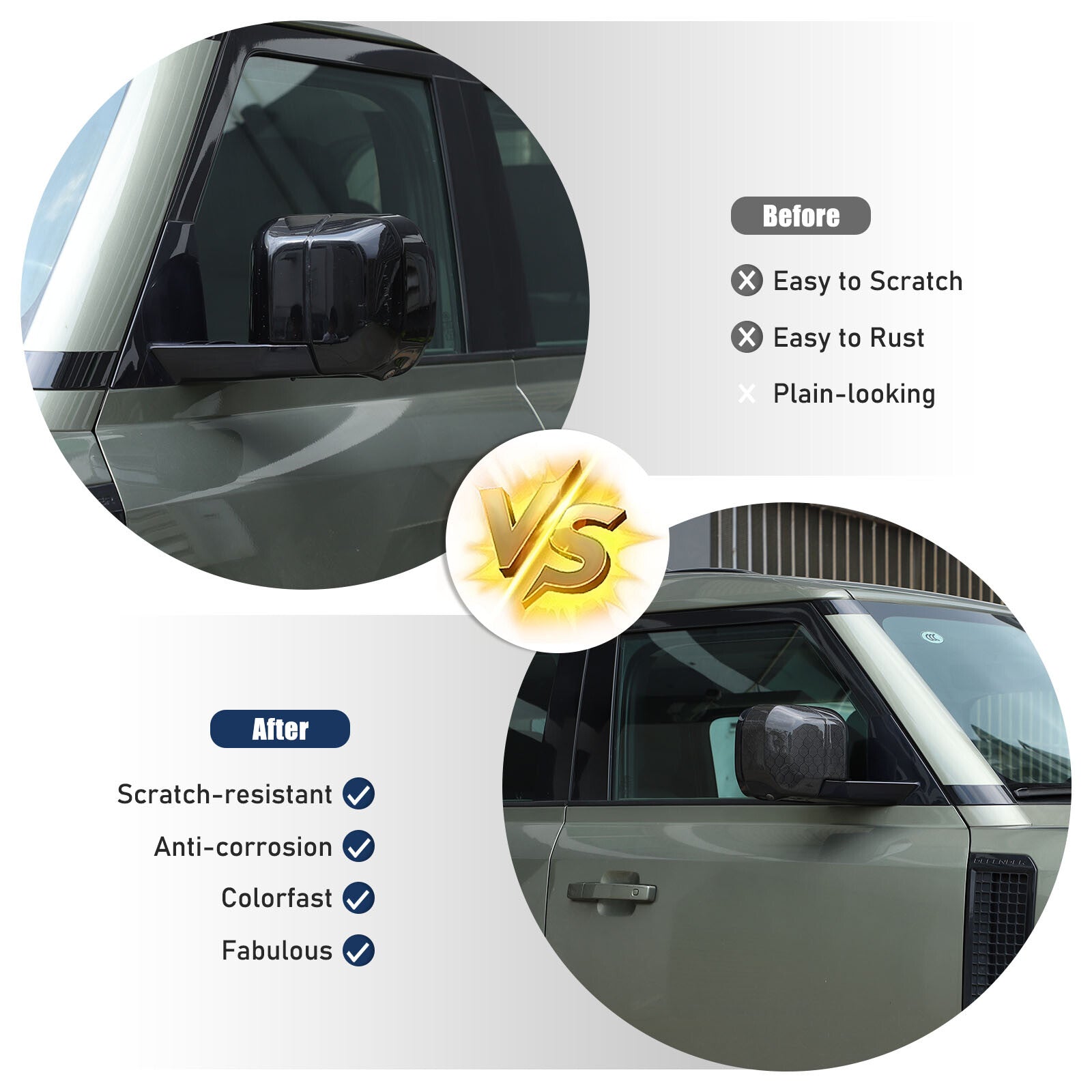 Honeycomb carbon fiber rearview mirror caps are suitable for Land Rover for Defender 90, 110, and 20-24 models.