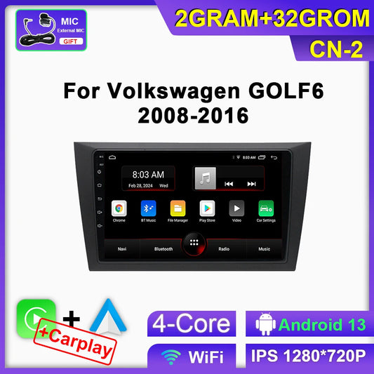 Android Auto for Volkswagen for Golf 6 2008-2016 Car Radio CarPlay GPS Player Screen