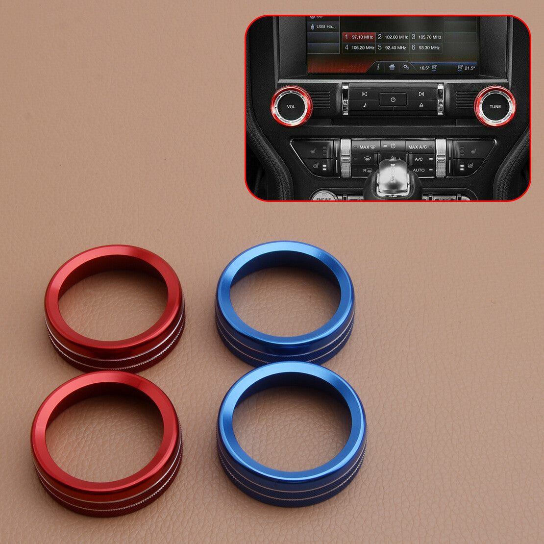 2x AC Air Condition Switch Knob Ring Cover Trim fit  for ford  for Mustang 2015-2019