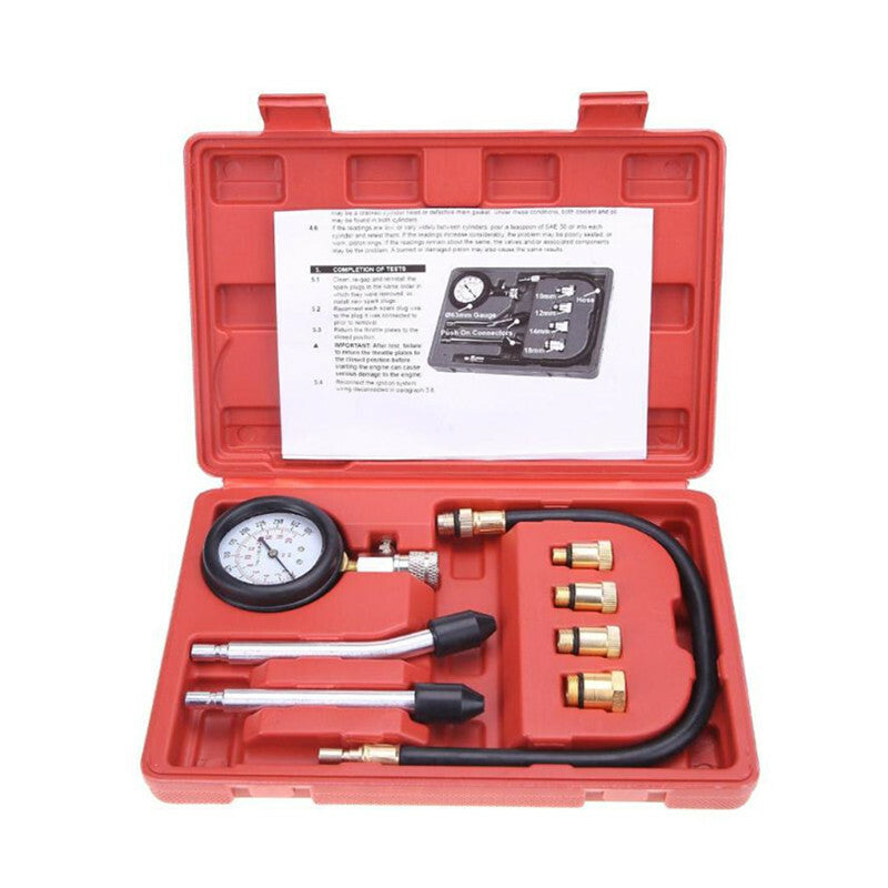 Car Petrol Engine Pressure Gauge Tester Compression Leakage Diagnostic Tool Kit