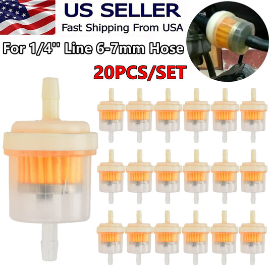 20-pack motor direct exhaust gas oil fuel filter for small engines, suitable for 1/4 inch line, 6-7 mm hose. Q