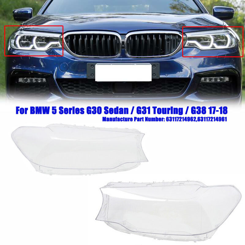2x Front Headlight Lens Cover LampShade For 5 Series for BMW G30 G31 G38 2017-18