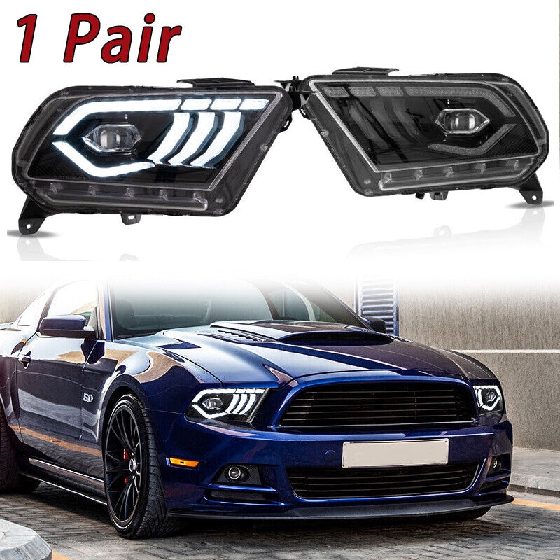 Two LED projector headlights for 2010-2014 for Ford for Mustang headlight strip sequence.