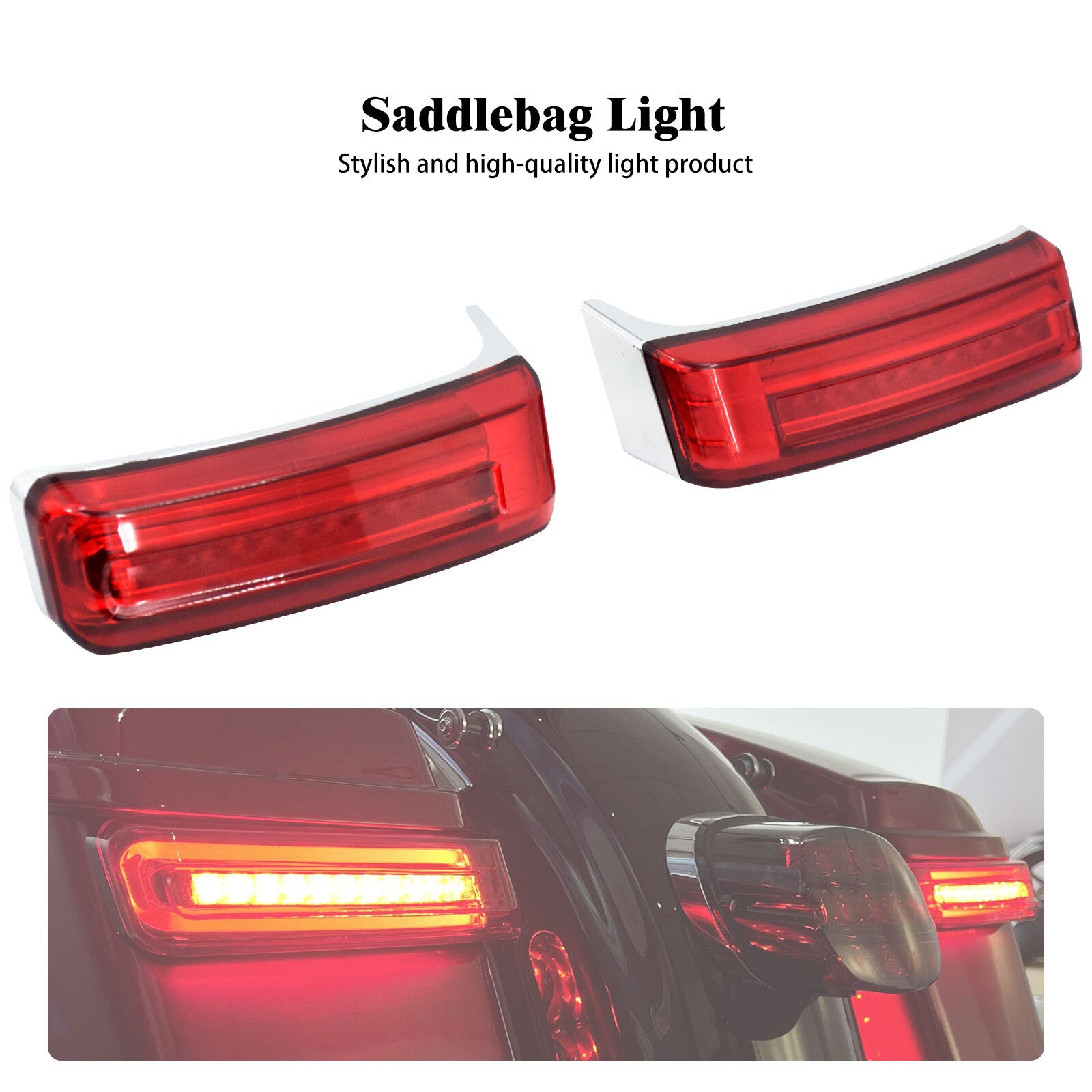 Saddlebag LED Turn Signal Brake Lights w/ Red Lens Fit for Harley Touring 14-23