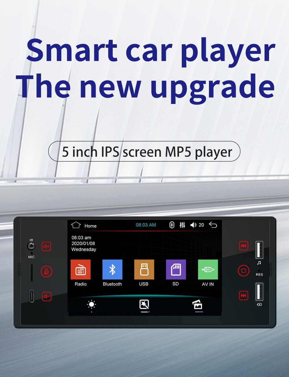Car MP5 Player, 5-inch 1DIN Bluetooth Touchscreen Stereo Radio, USB AUX FM Single-Player n