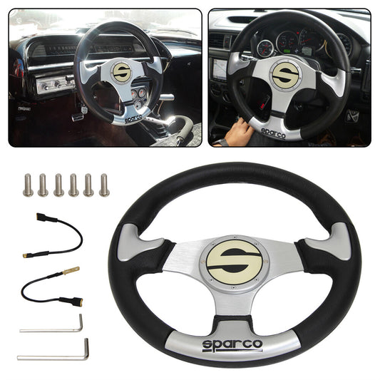 Sparco Steering Wheel 345mm Diameter Black Polyurethane Silver Spoke P 222