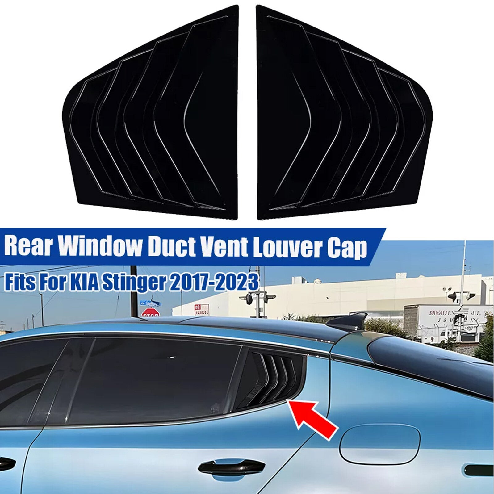 Gloss Black for KIA Stinger 17-23 Rear Window Quarter Glass Vent Louver Covel