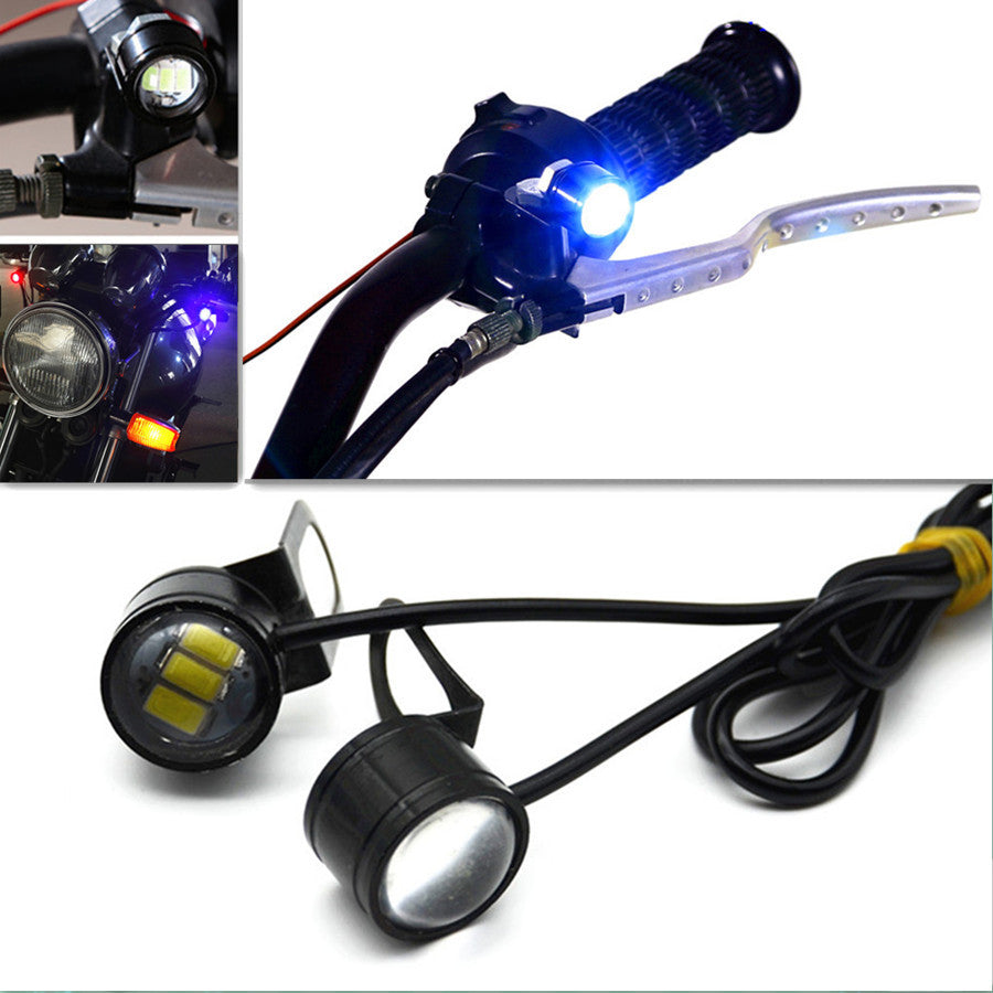 Hawkeye Blue Waterproof LED Motorcycle Mirror Handlebar Rearmirror DRL Headlight