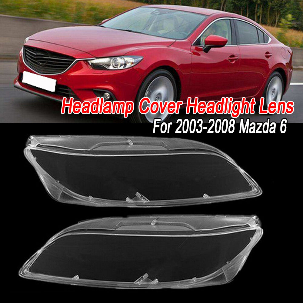 The front left and right headlight lens covers are clearly visible and suitable for 2003-2008 for Mazda 6 models.