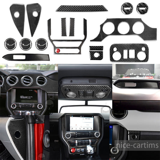 23Pcs Carbon Fiber Dashboard Central Control Set Trim Kit for Ford for Mustang 2015+