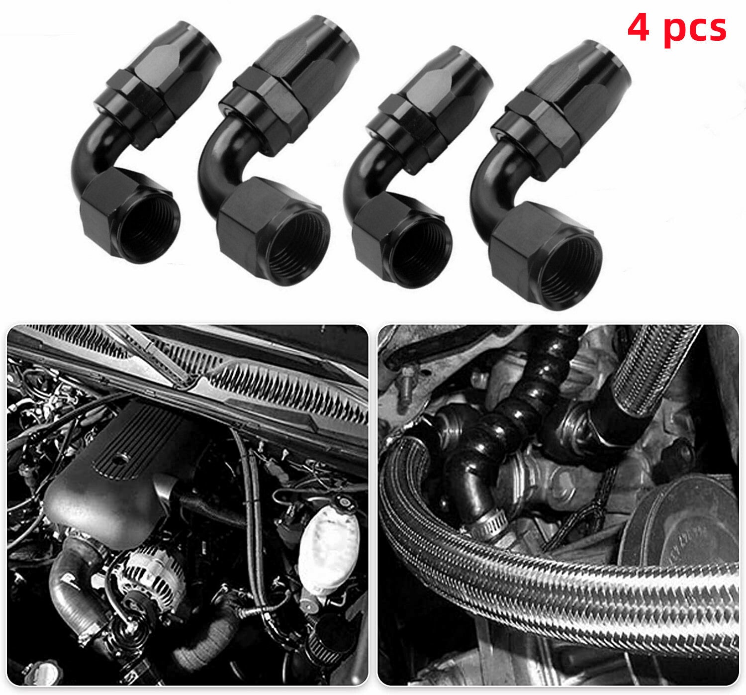 4-pack 6/8/10AN 90-degree rotating fuel hose end fittings for fuel line ends