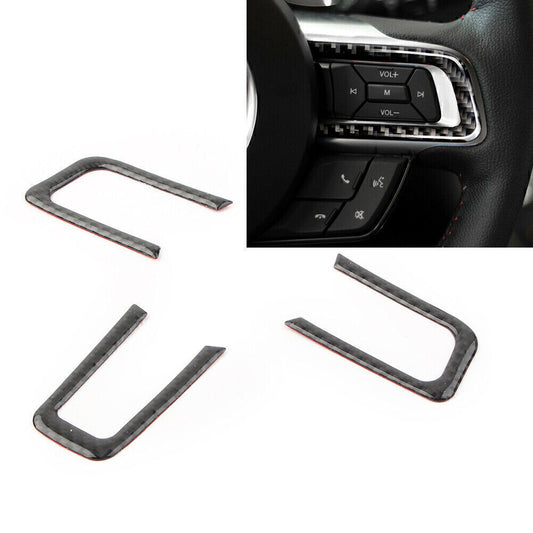 for Ford for Mustang 2015-2019 3x Carbon Fiber Interior Steering Wheel Cover Trim
