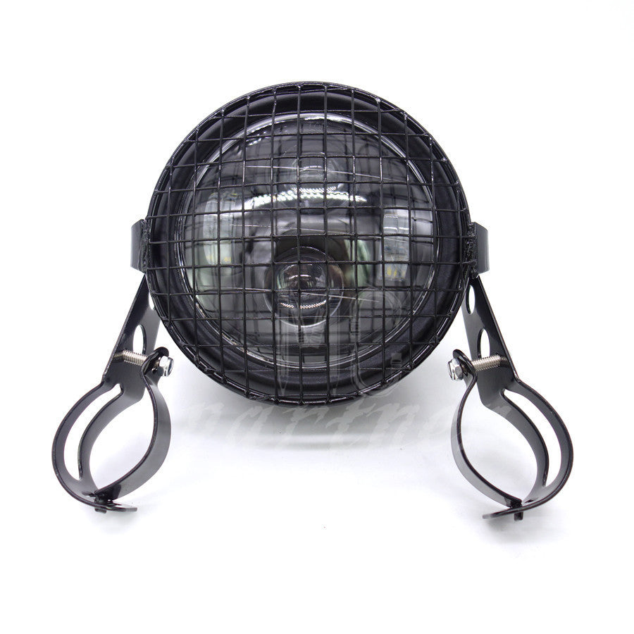 Matte Black LED Front Headlight Grill Mount Cover Mask W/ Mount Bracket Cafe CB Q