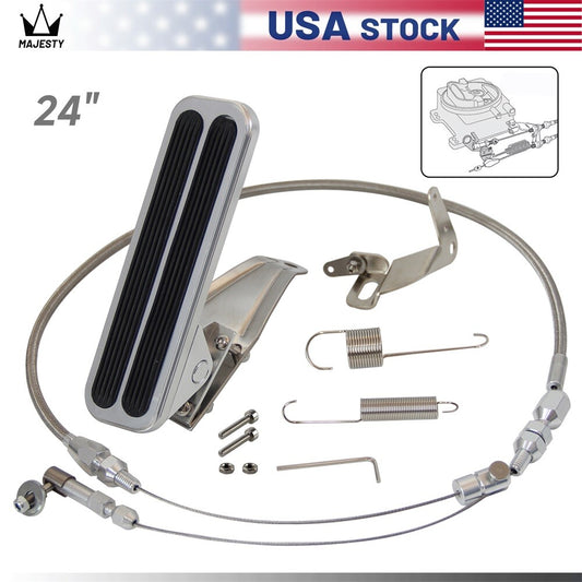 Billet Gas Pedal + 24 Stainless Throttle Cable Bracket Spring Kit Hot Rod for Chevy