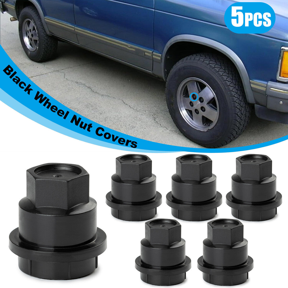 5PC Black Lug Nut Covers Cap 15661036 for GMC Jimmy Sonama for Chevrolet S10 Blazer Q
