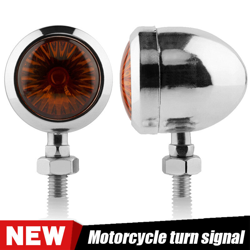 Motorcycle Turn Signal Lamp Amber Blinker Light Chrome 12V For Cafe Racer Bobber