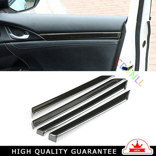 Inner Door Panel Cover Trim 4X for Honda for Civic 10TH 2016-2021 Steel Carbon Fiber